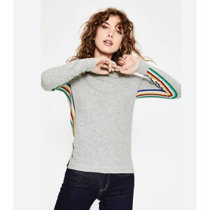 Boden Celia Cashmere Jumper Sweater Gray Rainbow Stripe Pullover Crewneck